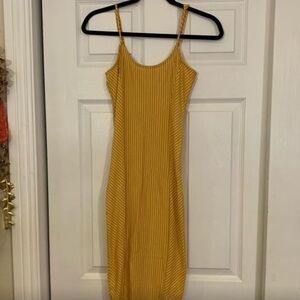 Heart and Hips Form Fitting bodycon Yellow White Striped Adjustable midi